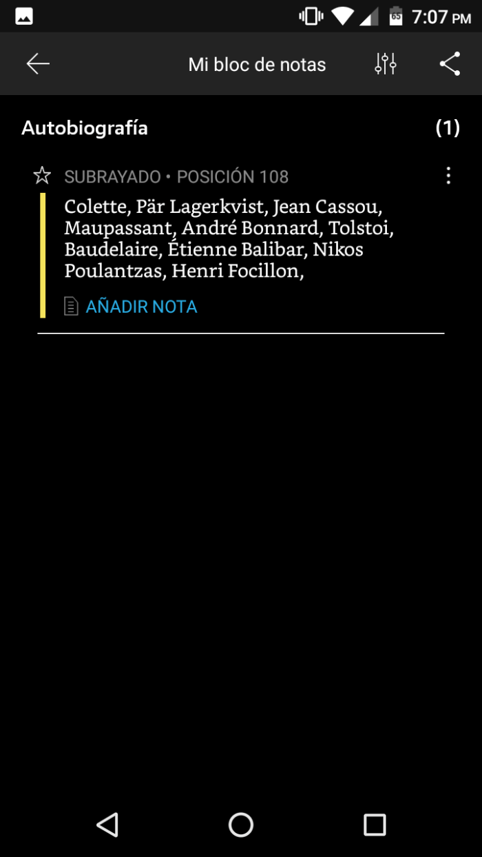 Block de notas, con el subrayado previo