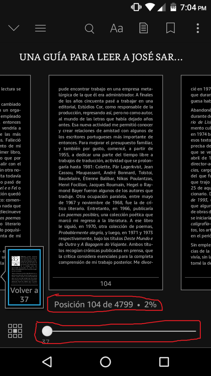 Progreso de lectura en aplicación