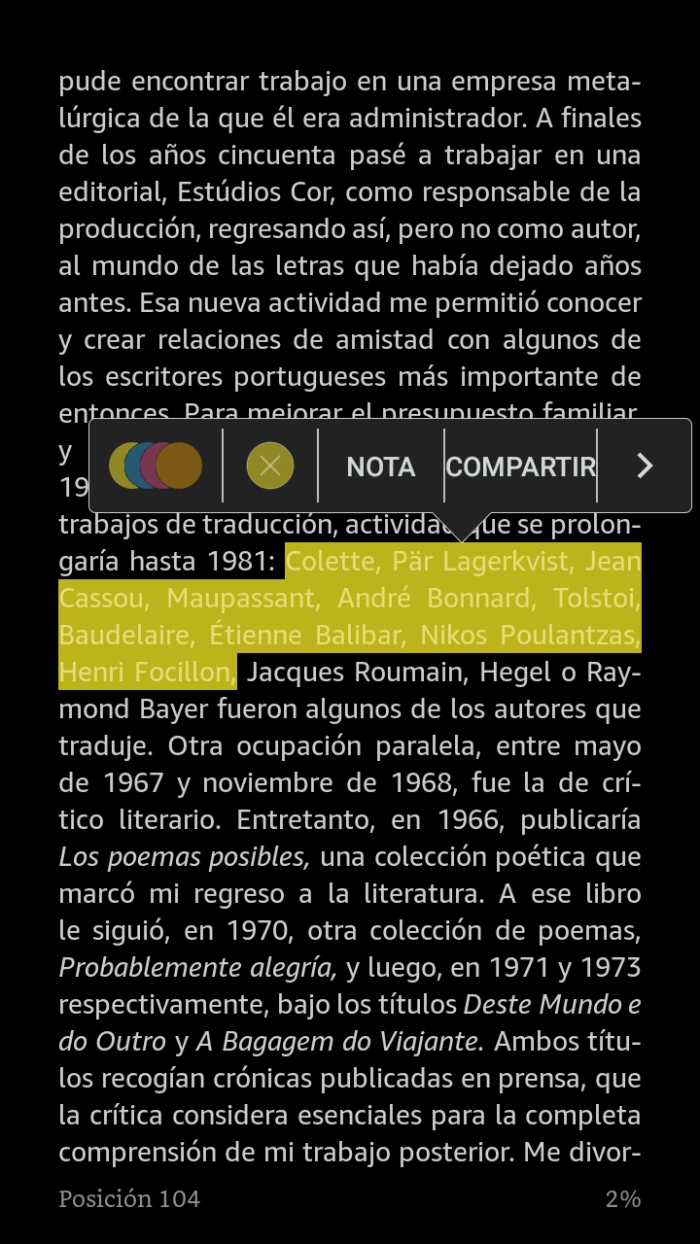 Subrayado en aplicación